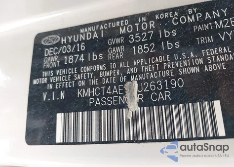 2017 Hyundai Accent Se z USA, uszkodzony, nr VIN KMHCT4AE9HU263190